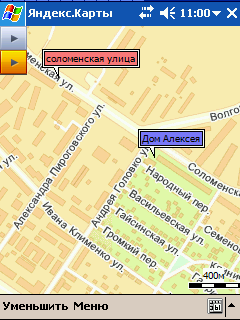Улицы и отметки на карте